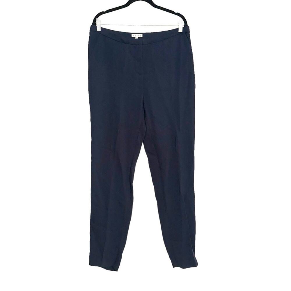 REISS Navy Tapered Zipper Hem Trousers US 10